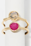 Labradorite & Ruby Ring - Golden Brass