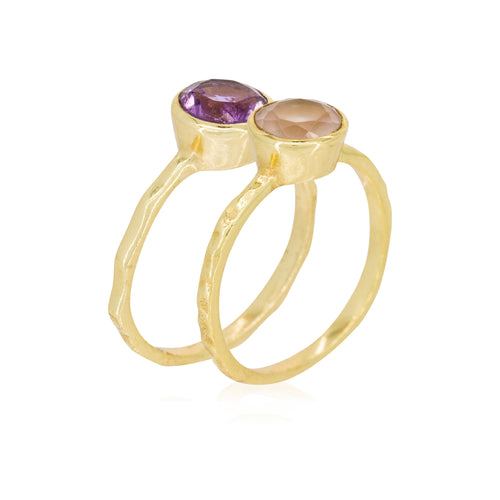 Ring "Cléa" Rose Quartz & Amethyst - Gold Brass