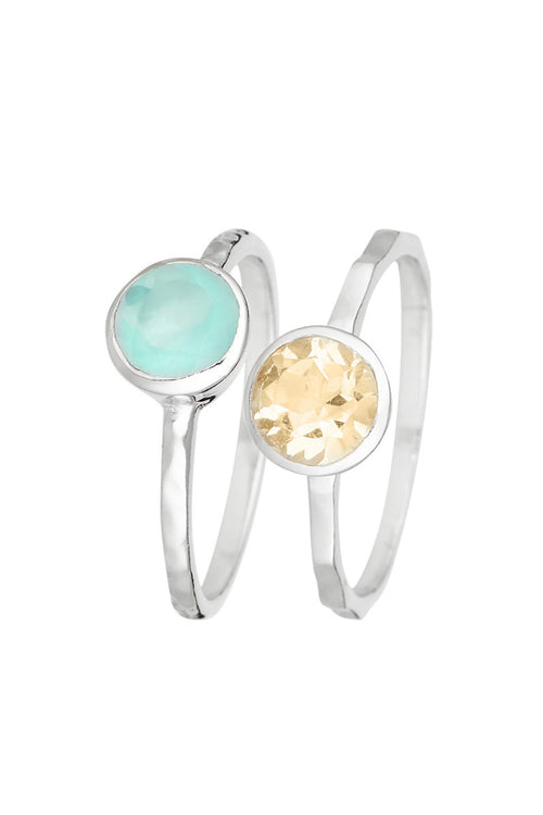 Bague "Cléa" Aqua Calci Vert & Citrine - Laiton