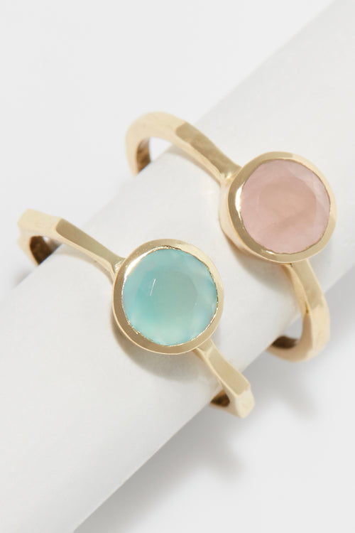 Rose Quartz & Onyx Ring - Gold Brass