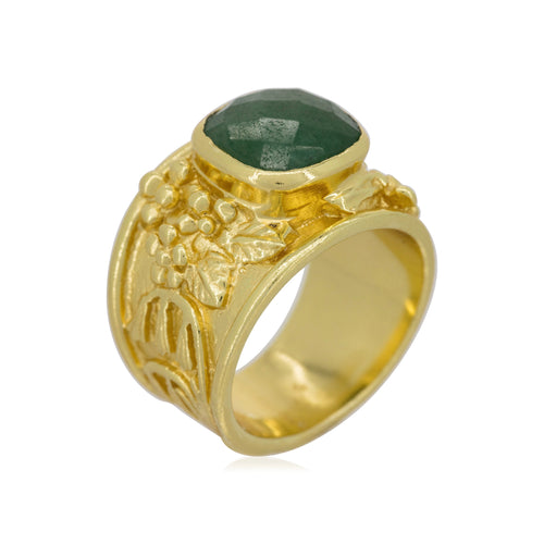 Elisabeth" Ring Green Aventurine - Gold Brass