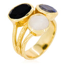 Mariel" Onyx & Labradorite Ring - Gold Brass