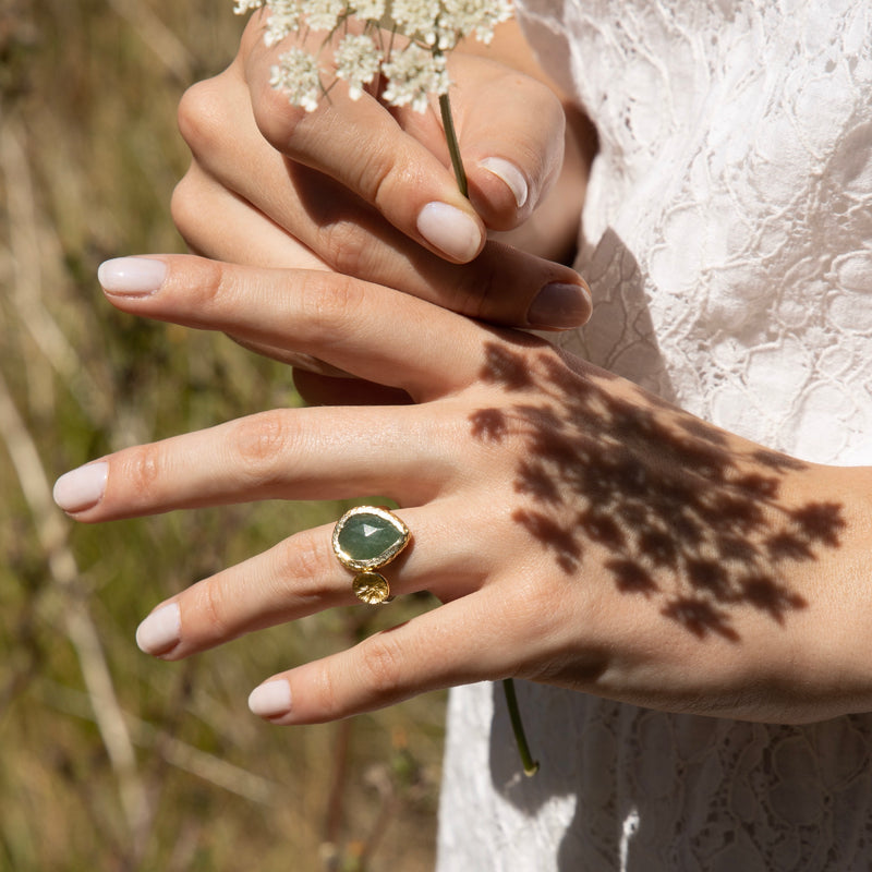 Adjustable Ring "Hélena" Green Aventurine - Gold Brass