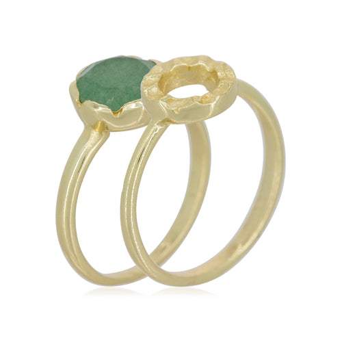 Bague "Cléo" Aventurine Verte - Laiton Doré