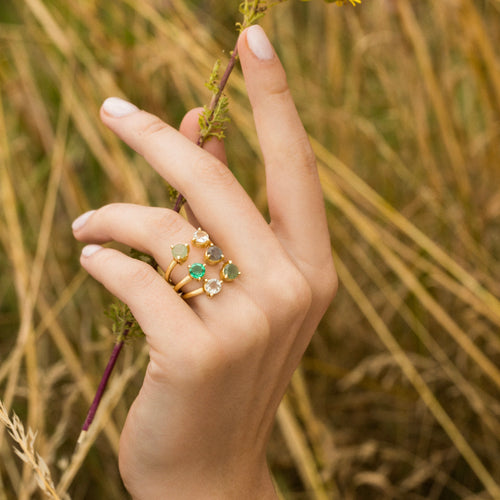 Adjustable Ring "Stella" Green Aventurine & Green Amethyst - Gold Brass