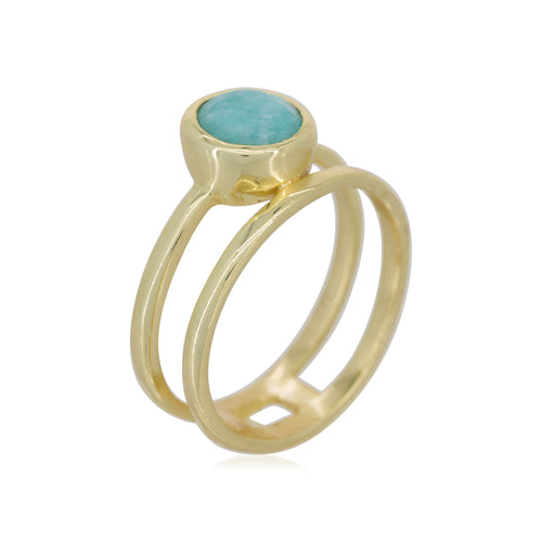 Bague "Sadya" Amazonite Verte - Laiton Doré