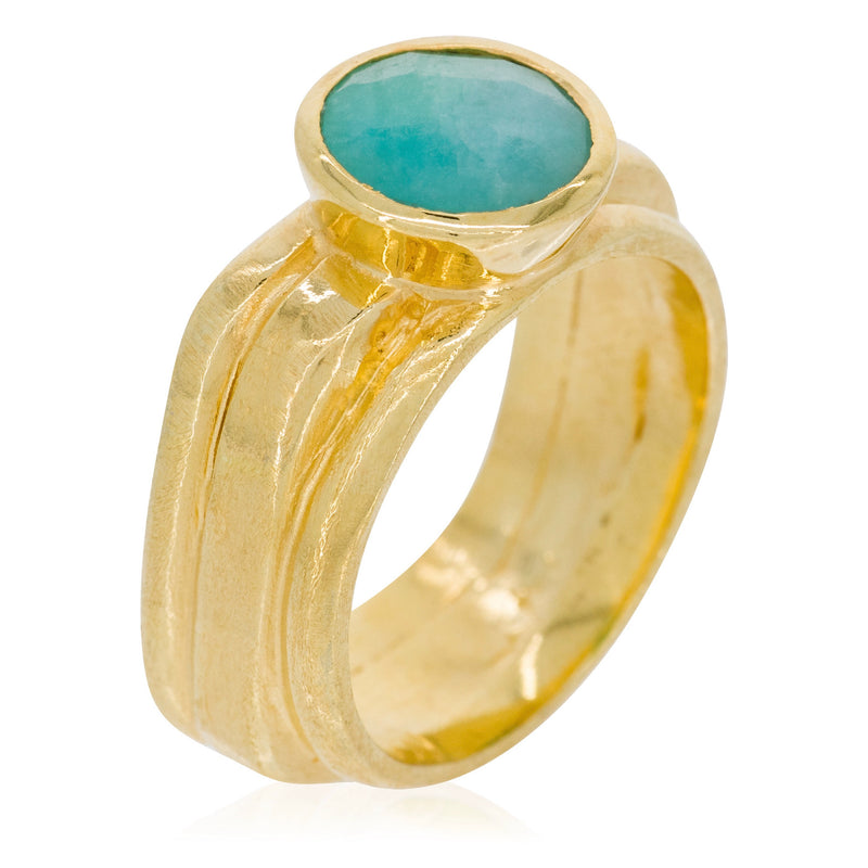 Flora" Green Amazonite - Gold Brass Ring