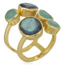 Anillo "Tatiana" Labradorita & Aqua Calci - Latón dorado