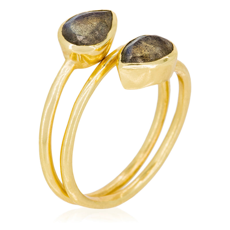 Taya" Labradorite Ring - Gold Brass