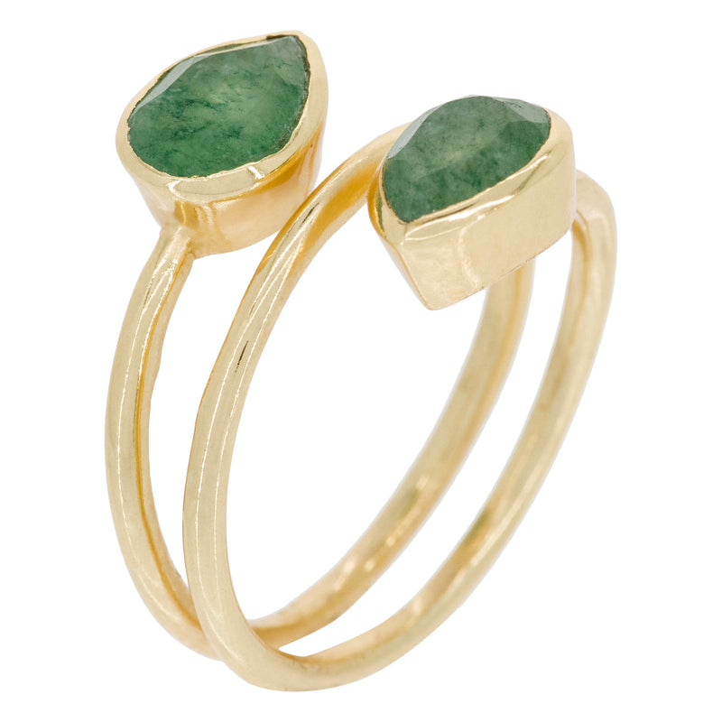 Bague "Taya" Aventurine Verte - Laiton Doré