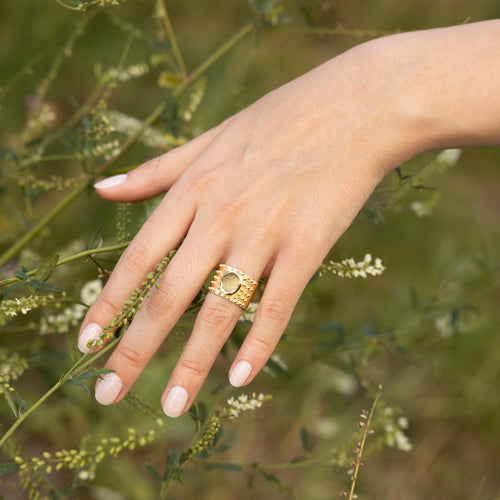 Bague "Gregoria" Améthyste Verte - Laiton Doré