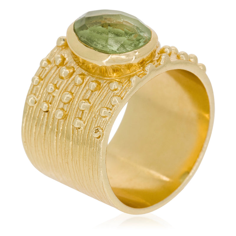 Gregoria" Ring Green Amethyst - Gold Brass