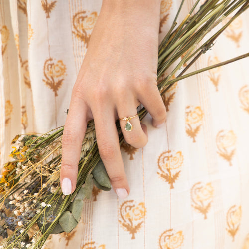 Adjustable Ring "Louise" Green Aventurine - Gold Brass