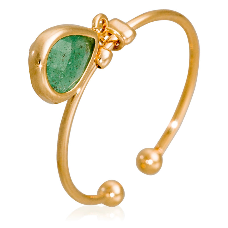 Adjustable Ring "Louise" Green Aventurine - Gold Brass