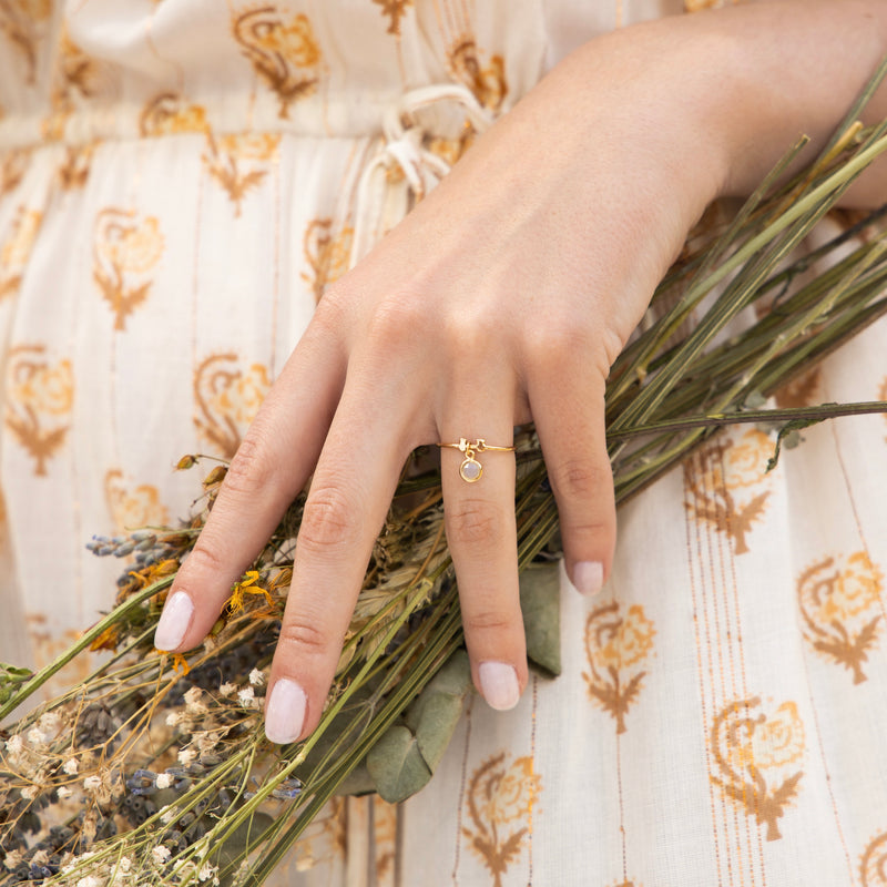 Bague Ajustable "Norah" Agate Grise - Laiton Doré