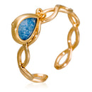 Adjustable Ring "Athena" Blue Aventurine - Gold Brass