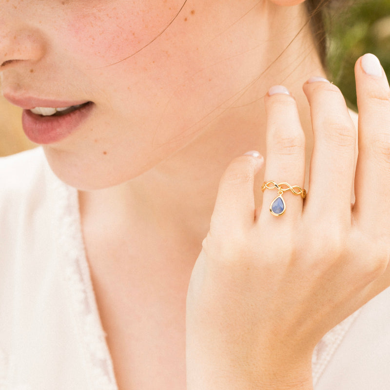 Adjustable Ring "Athena" Blue Aventurine - Gold Brass