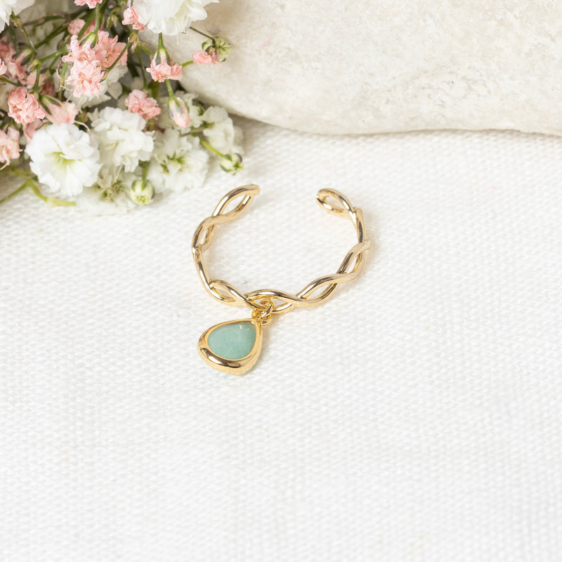 Adjustable Ring "Athena" Green Amazonite - Gold Brass