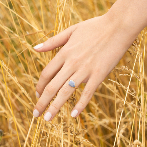 Bague "Lily" Aventurine Bleue - Laiton Doré