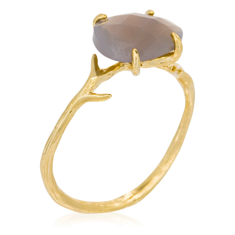 Ring "Lily" Grey Agate - Gold Brass