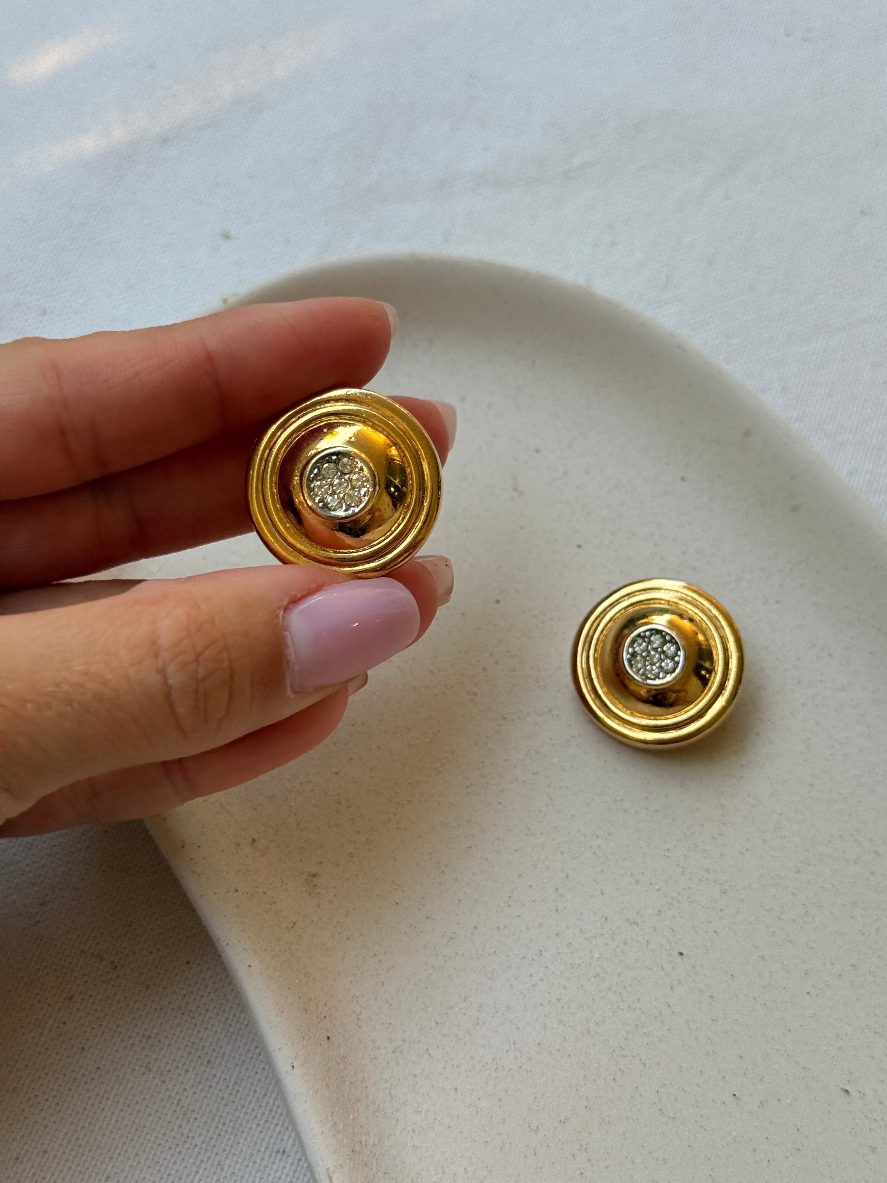 Pendientes David Grau Vintage - Redondos Dorados Y Strass