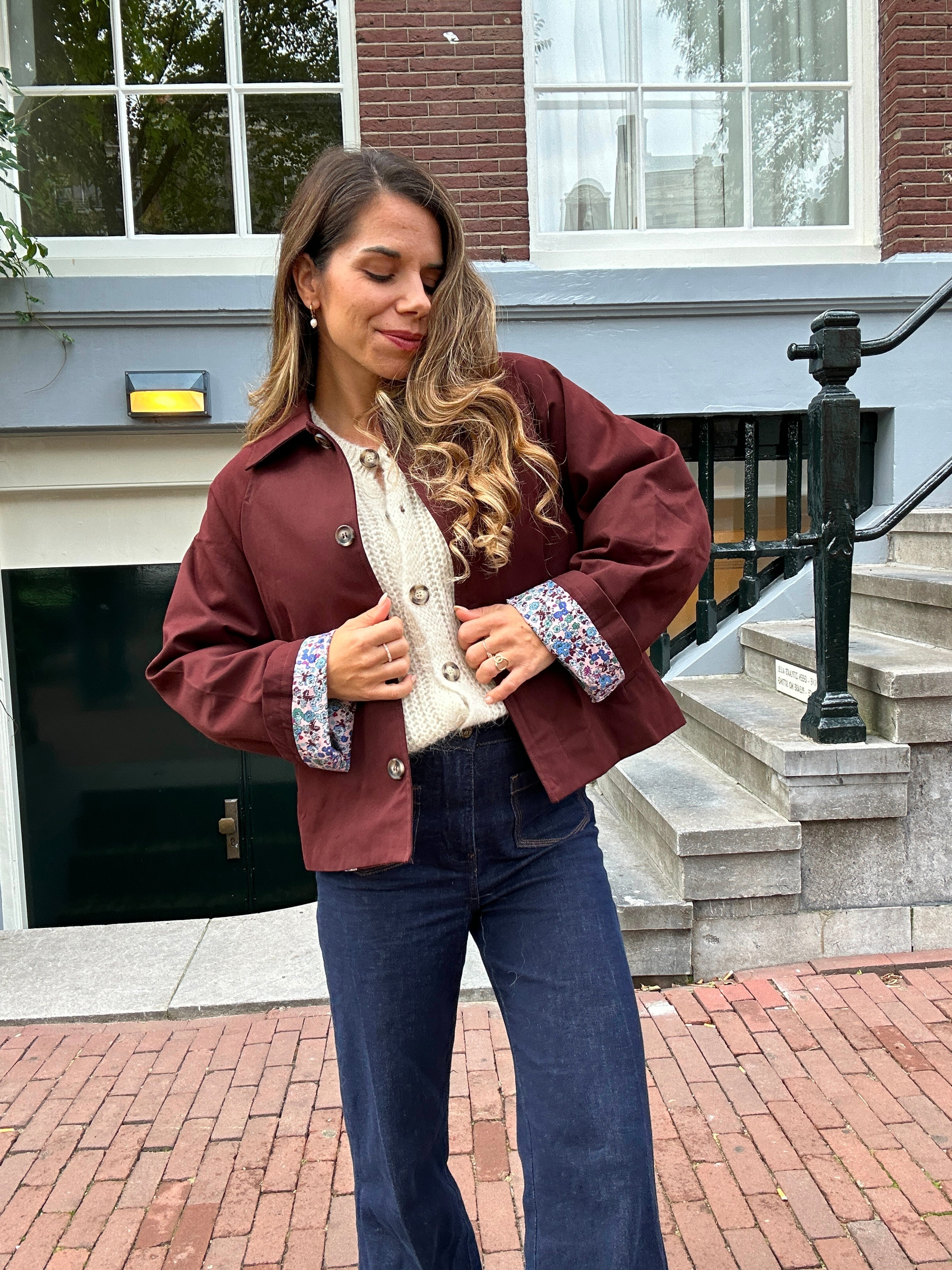 Veste trench Edith en coton Liberty bordeaux