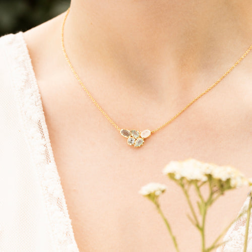 Necklace "Barbara" Labradorite Topaz Aqua Calciamethyst Moonstone - Gold Brass