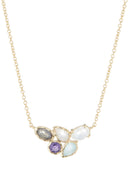 Necklace "Barbara" Labradorite Aqua-Calci Amethyst Quartz Rose Moonstone - Gilded Brass