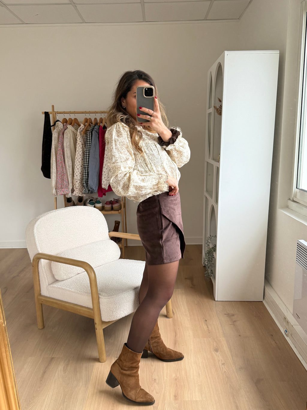 Jupe Short En Suédine Selena Chocolat