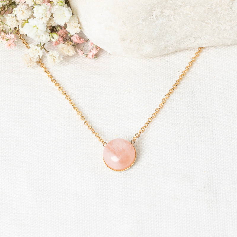 Lyo" Rose Quartz - Gold Brass Necklace