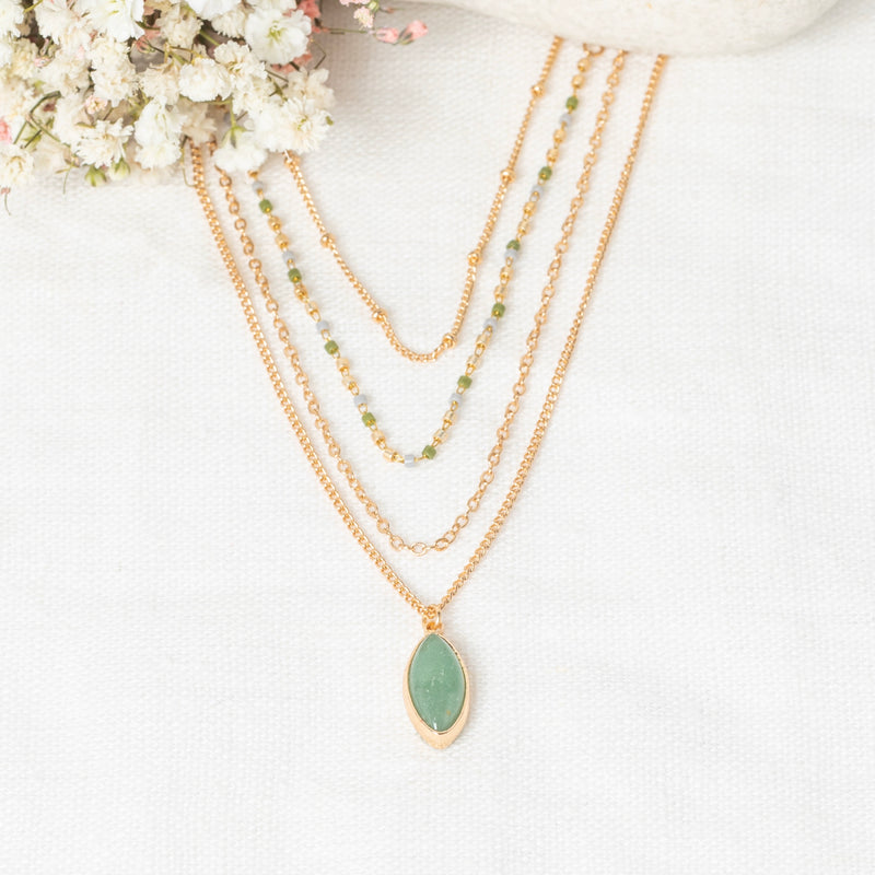 Tahia" Green Aventurine Necklace - Gold Brass