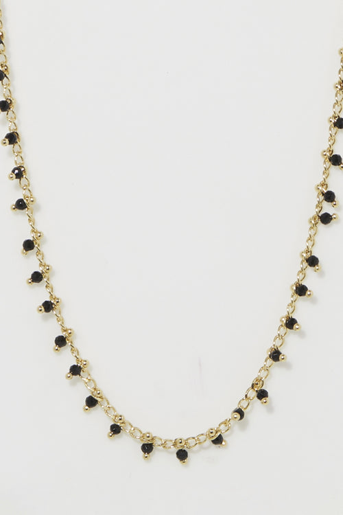 Linn" Black Agate - Gold Brass Necklace