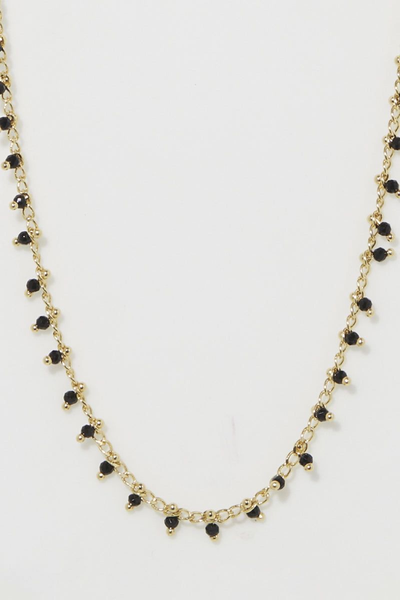 Linn" Black Agate - Gold Brass Necklace