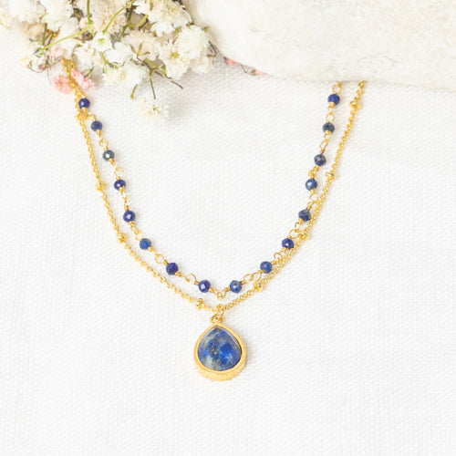 Collier Double Théana Lapis-Lazulis - Laiton Doré