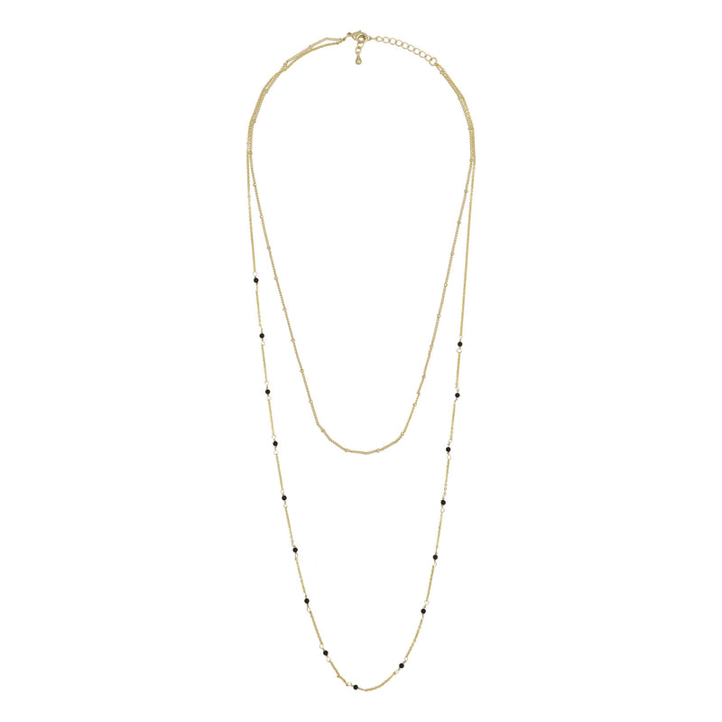 Nadia" Black Agate - Gold Brass Necklace