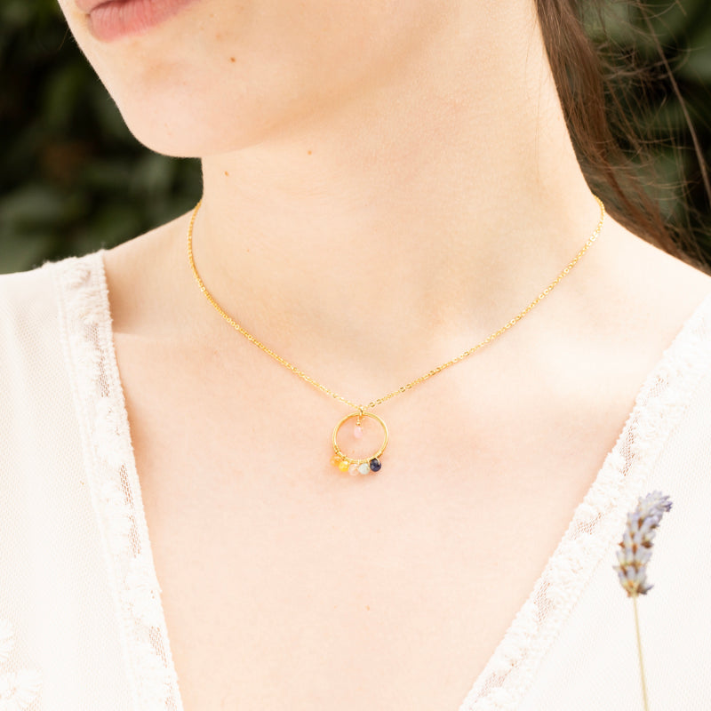 Cerla" Multicolor Jade Necklace - Gold Brass