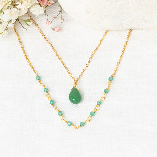 Paola" Necklace Green Jade - Gold Brass