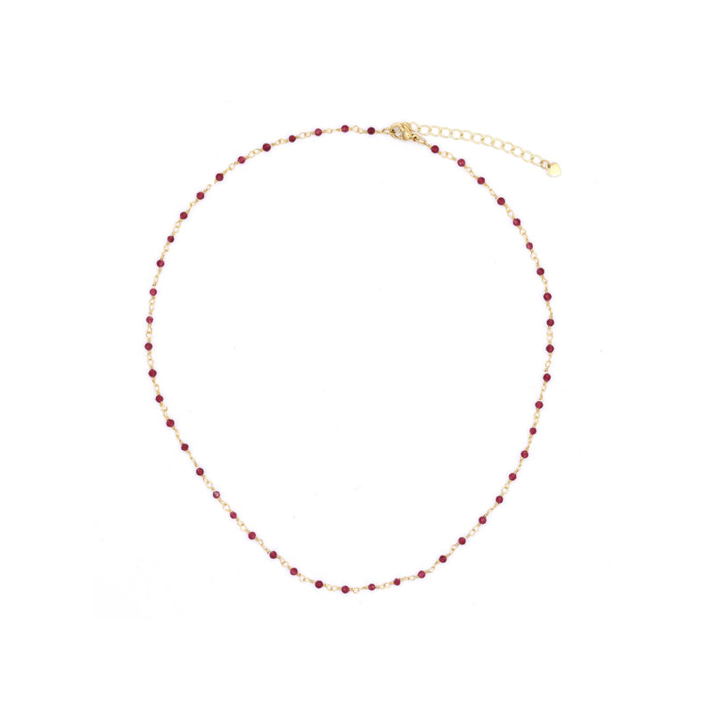 Elisa" Necklace Red Jade - Gold Brass