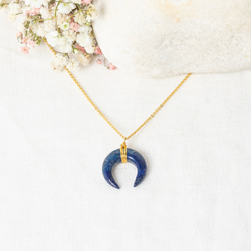 Collier "Loreleï" Lapis Bleu - Laiton Doré