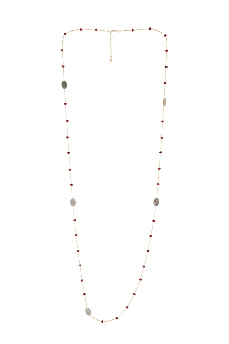 Necklace "Anabelle" Labradorite & Red Jade - Golden Brass