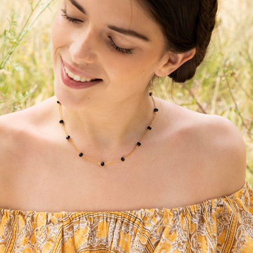 Elisa" Necklace Black Jade - Gold Brass