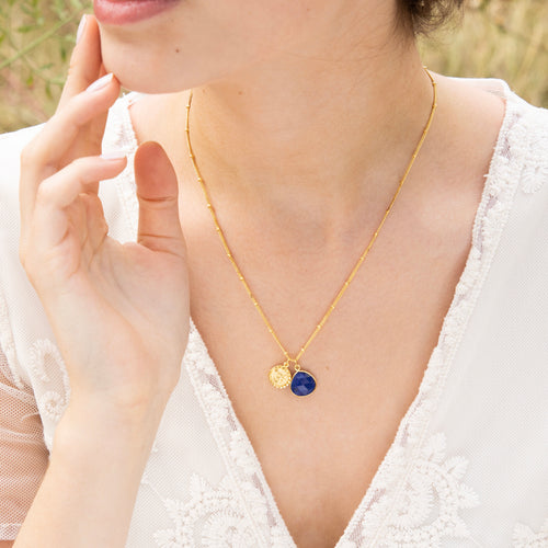 Betty" Necklace Blue Lapis - Gold Brass