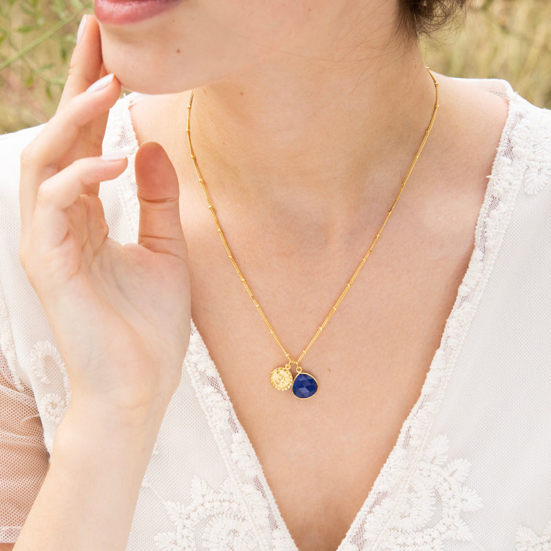 Betty" Necklace Blue Lapis - Gold Brass