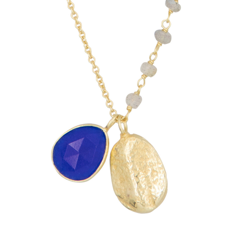 Natasha" Blue Jade & Labradorite Necklace - Gold Brass