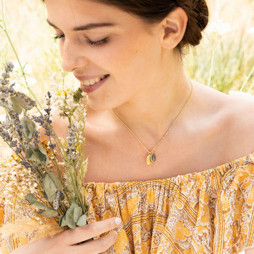 Necklace "Natasha" Green Aventurine & Labradorite - Golden Brass