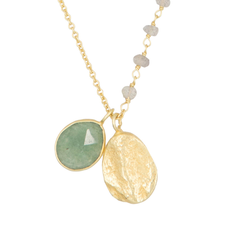 Necklace "Natasha" Green Aventurine & Labradorite - Golden Brass