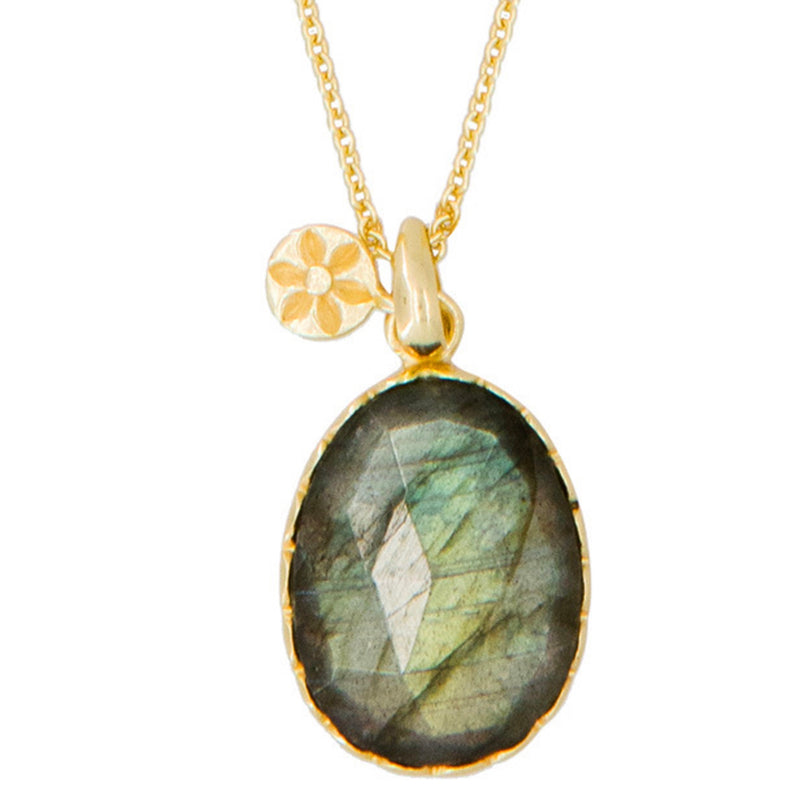 Collier "Alba" Labradorite Grise - Laiton Doré