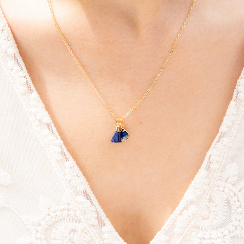 Johanna" Necklace Blue Lapis - Gold Brass