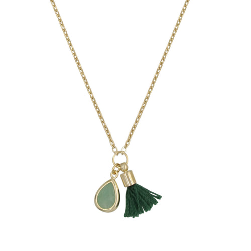 Collier "Johanna" Aventurine Verte - Laiton Doré