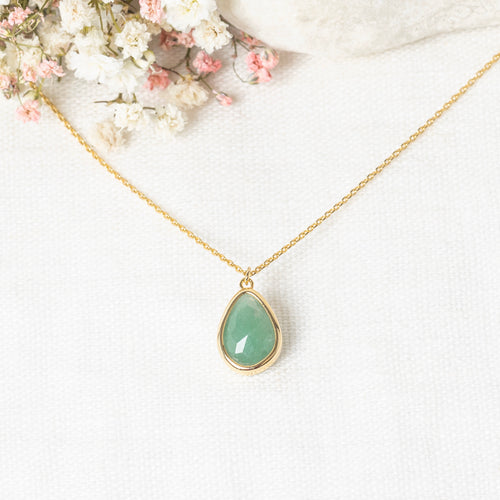 Collier "Louane" Aventurine Verte - Laiton Doré